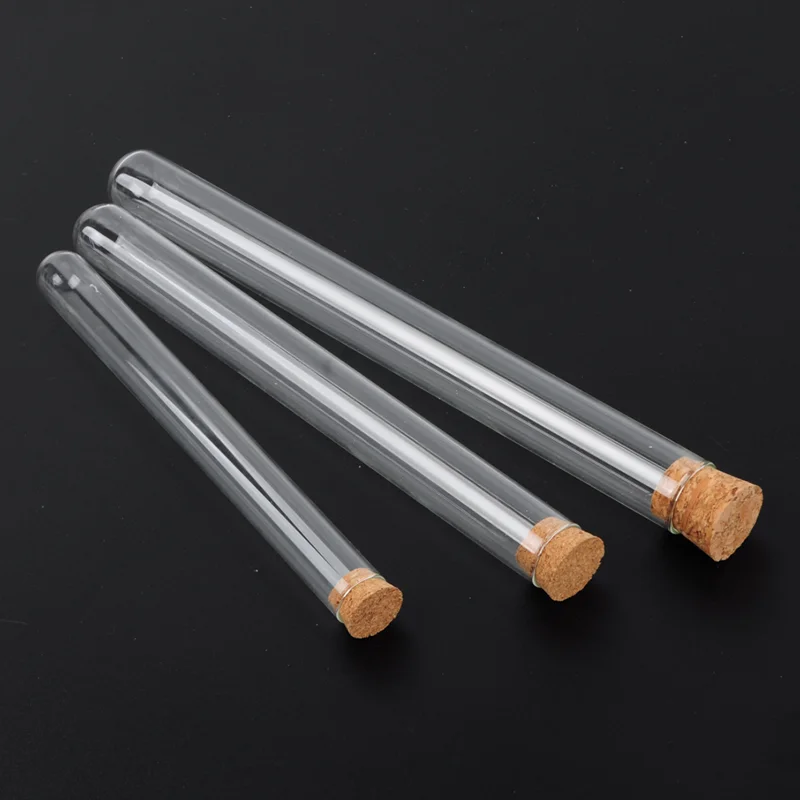 20pcs/lot DIA 12mm 13mm 15mm 18mm Clear Lab Glass Test Tube with Cork Stoppers Round Bottom Tube Container Laboratory Supplies