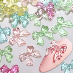 100pcs Kawaii Candy Bow Nail Charms Cute Transparent Jelly Color 3D Resin Ribbon Jewelry Nail Art Bowknot Decoration