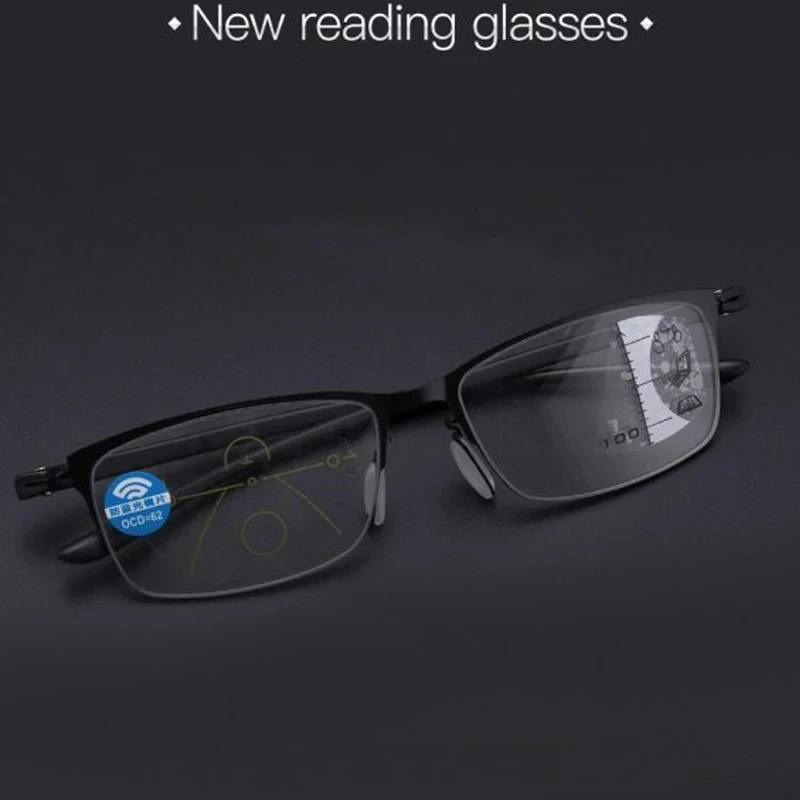 Progressive Multifocus Reading Glasses Blue Light Blocking Titanium Anti-fatigue Full frame Multifocal Readers Eyeglasses 1.0to4