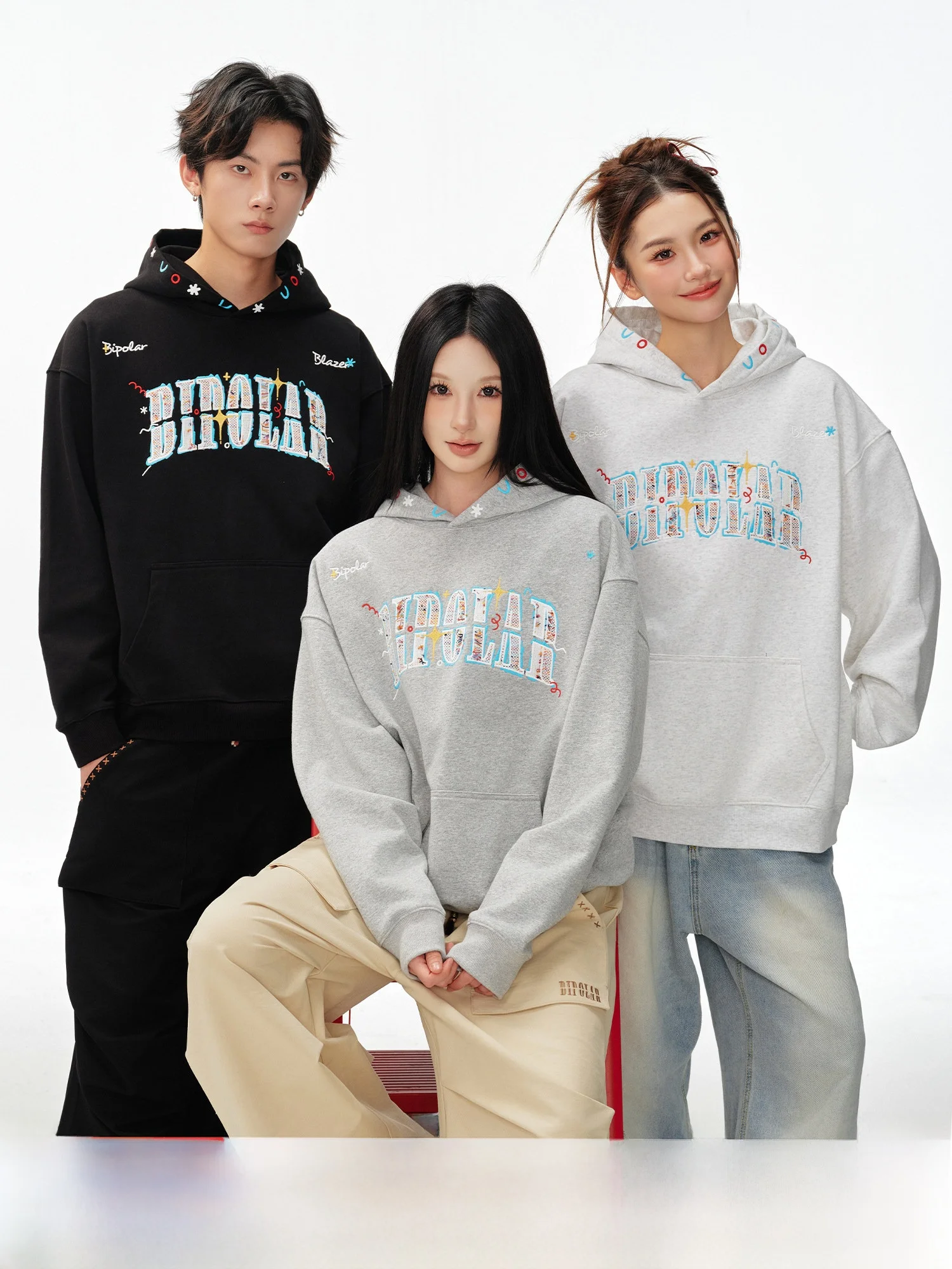 

Bipolar Color Dot fiti Tassel Patch Hoodie Loose Casual American Streetwear Sweatirt Trendy Brand Hoodie for Youth