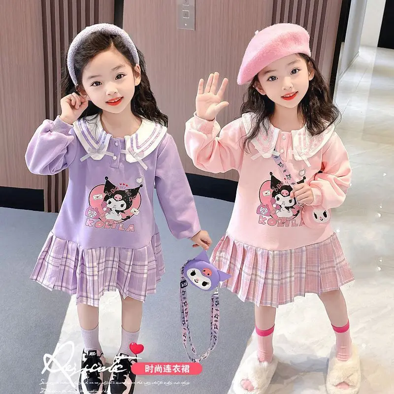 

Girly Heart Kuromi Anime Sanrio Ins Children Jk Preppy Princess Dress Cute Cartoon Y2k Long Sleeve Skirt Clothing Gifts Toys