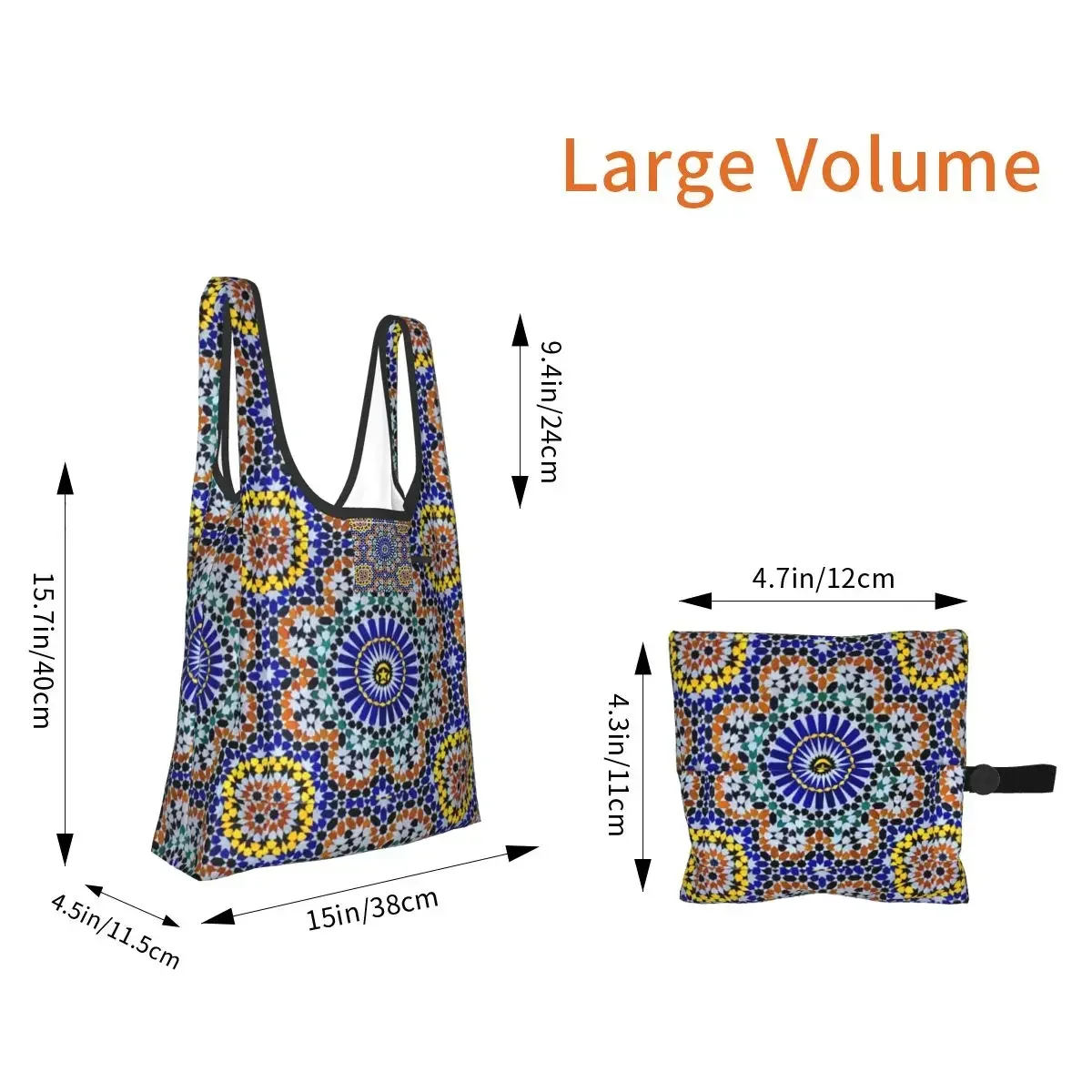 Arabic Tiles Moroccan Mosaic Shopping Bag Portable Tote Bags Foldable Shoulder Shopper Bag Groceries Handbag