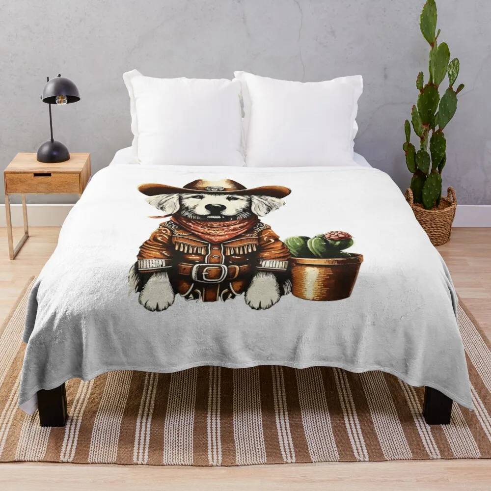 cute dog cowboy lover cuctus Throw Blanket Kid'S Comforter sofa bed Retros Blankets