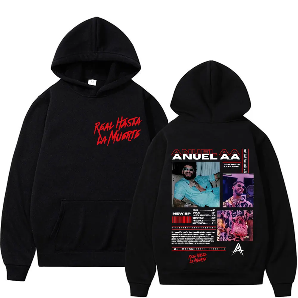 

Рэпер Anuel AA Real Hasta La Muerte 2025 Tour Толстовка Мужчины Женщины Винтаж Хип-Хоп Ретро Уличные Толстовки Повседневная Лидер продаж Толстовки