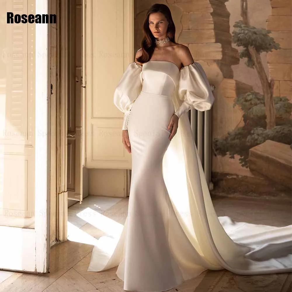 

2024 Mermaid Wedding Dresses Strapless Puff Sleeve Sleeveless Draped Pleat Bride Dresses Brush Train Floor Length robe de mariée