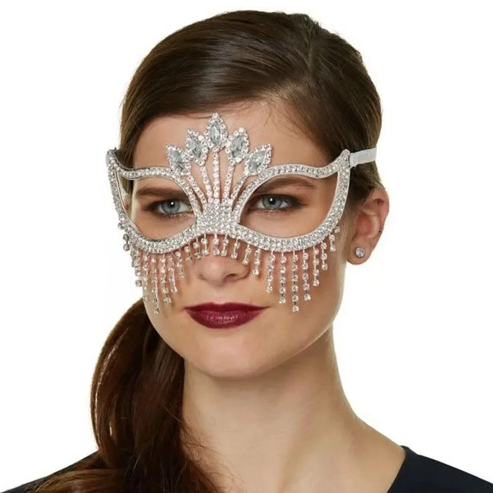 Charms Sexy Rhinestone Feather Tassel Masquerade Face Jewelry For Women Facial Accessories Banquet Party Mask Face Chain Deco