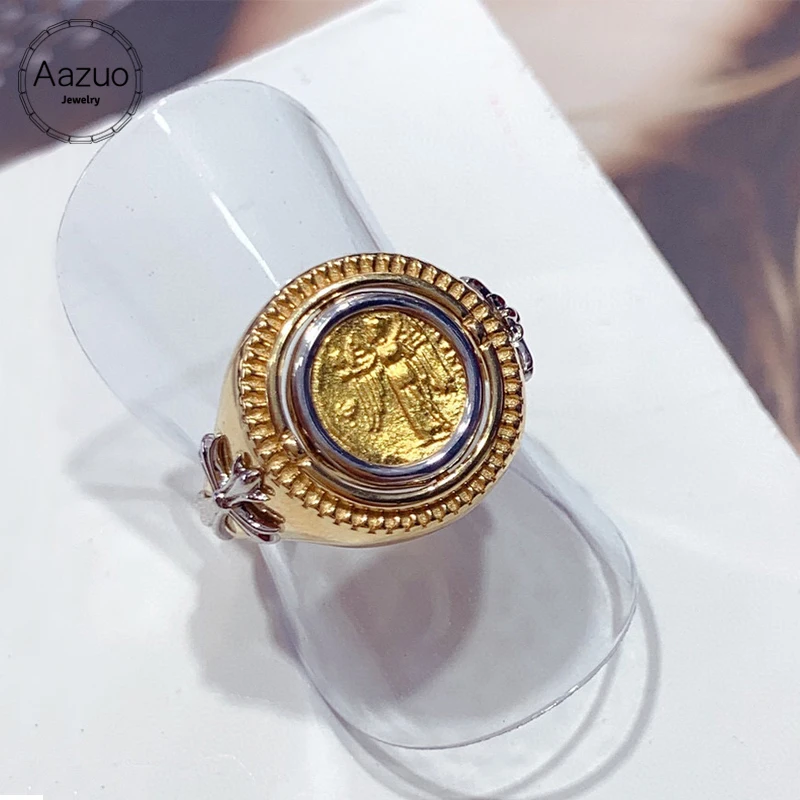 Aazuo 18K Pure Yellow Gold Winged Pegasus Goddess Athena Moving Ring Gift For Woman Engagement Party Charm Jewelry Fashion Love