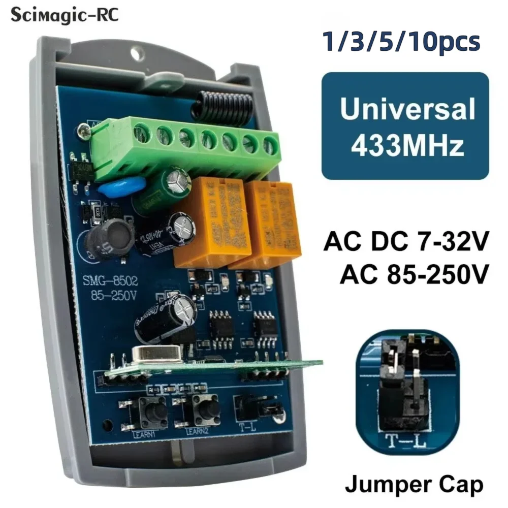433.92MHz uniwersalny odbiornik zdalnego sterowania do drzwi garażowych AC DC 7-32V 85-250V moduł…