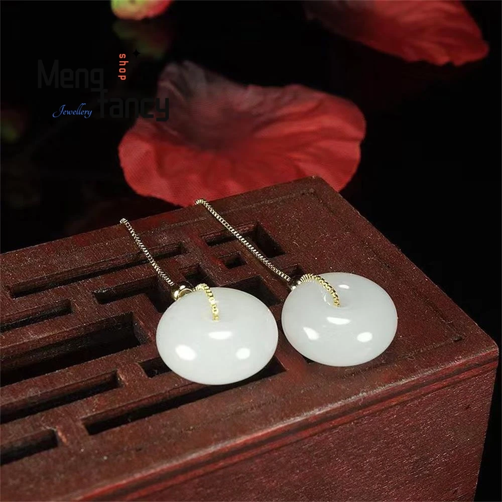 Natural Hetian White Jade Jasper Earrings Charms Fashion Fine Jewelry 925 Silver Sexy Young Girls Luxury Creative Holiday Gifts