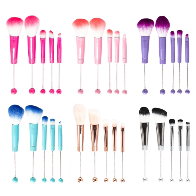 

Free Logo 5pcs DIY Beaded Metal Handle Makeup Brush Set Concealer Brush Eye Shadow Eyebrow Brush Beadable Makeup Tools Wholesale