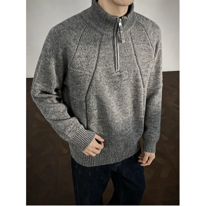 Winter Stand Up Collar Sweater Men Warm Casual Knitted Pullover Men Korean Loose Long Sleeved Sweater Mens Jumper Clothes