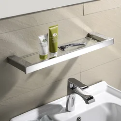 Chrome Polished Storage Racks Wall-Mounted Shelf With Toughened Glass SUS 304 Shelf Bathroom Kitchen Shelves Bathroom Accessory