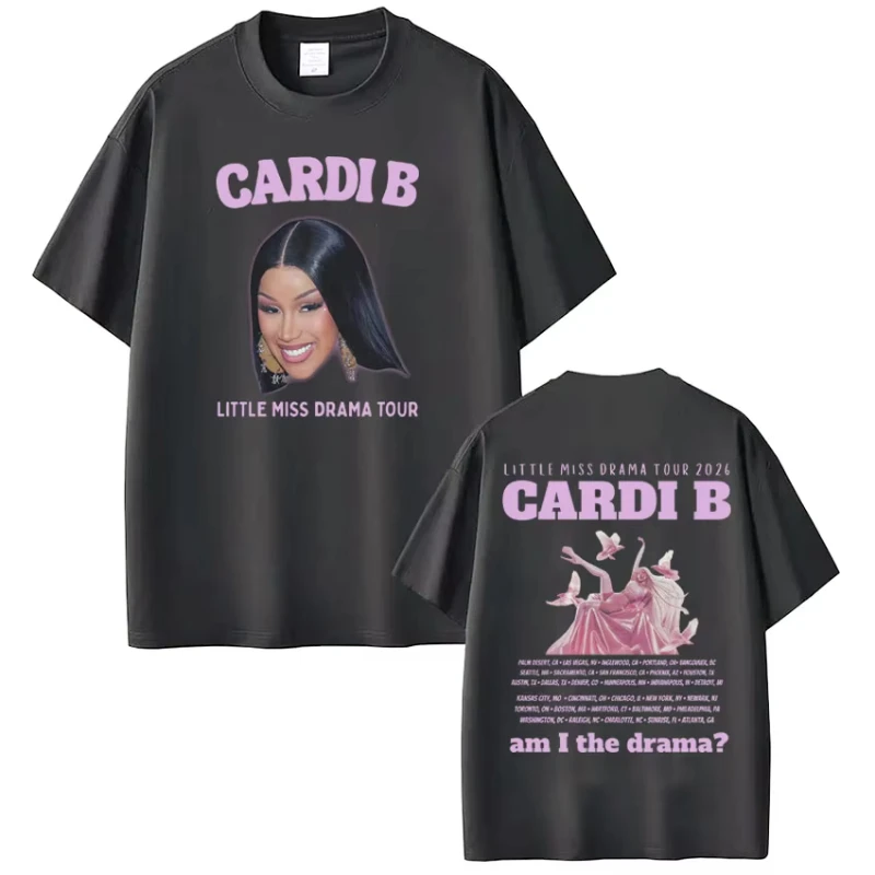 Cardi B Little Miss Drama Tour 2026 Print T-shirt Men Women Hip-hop T-shirts Summer Cotton Aesthetic Trend Oversized T-shirts