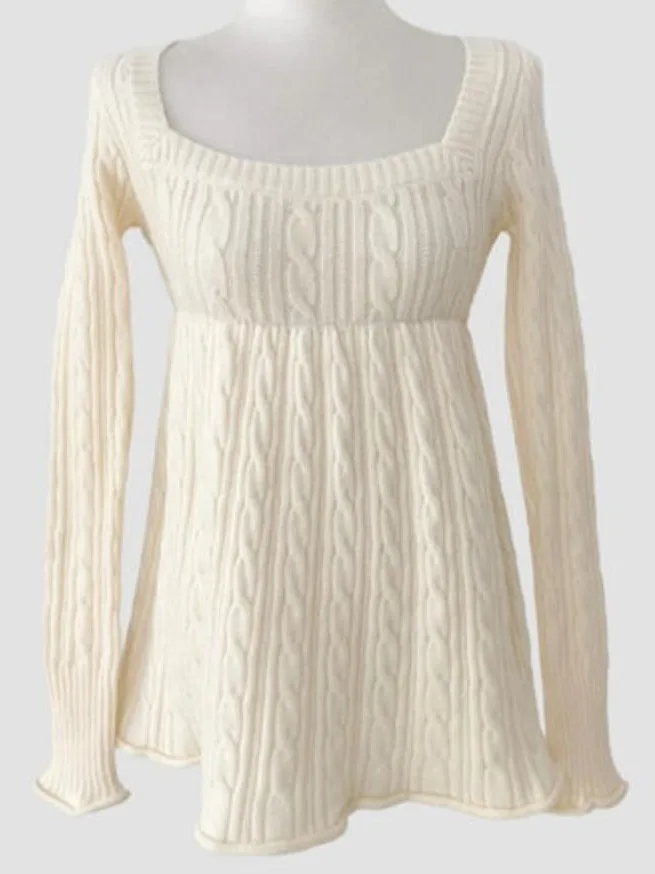 Faionable Winter Strickwaren Damen Slim Fit Long Sve Pullover Quadratischer Kragen Twist Design Koreanische Sle Polyesterfaser