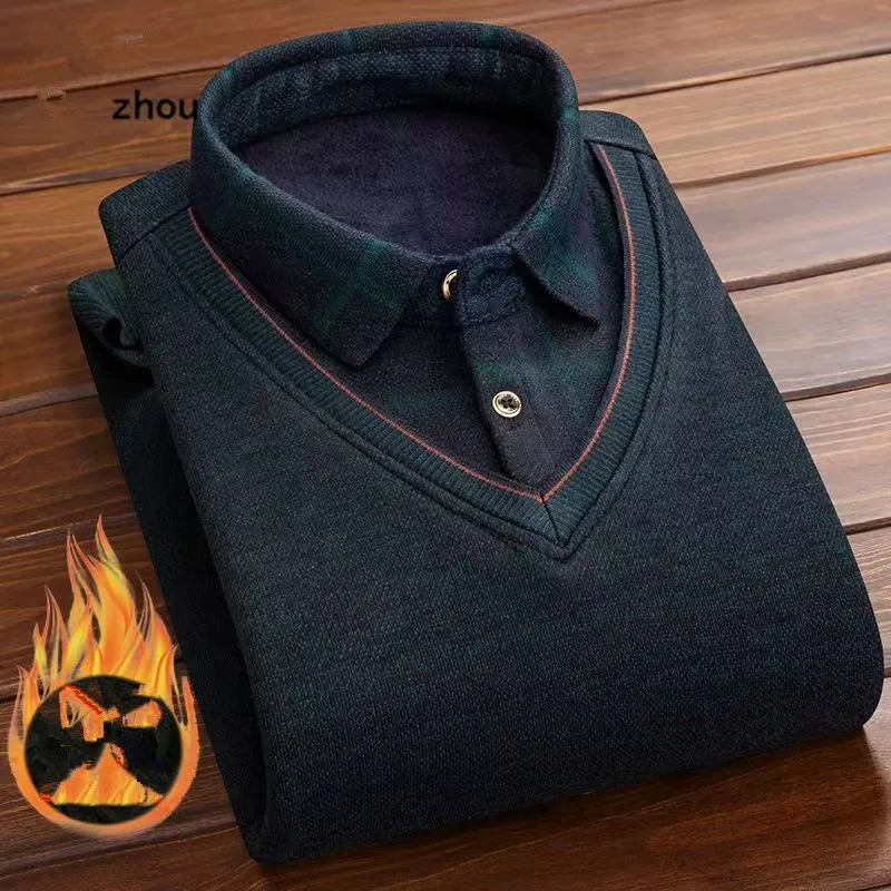 2026 Winter Fleece Warm-up Sweater For Men Long Collar Faux Double-Breasted Thick And Casual Jacket