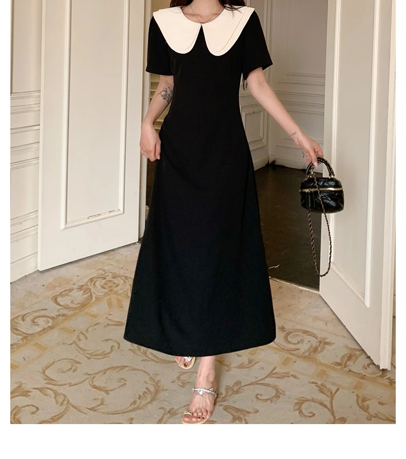 

Elegant Peter pan Collar casual loose Vintage sweet Slim Pleated Dresses Evening High Street Plus Size Clothing