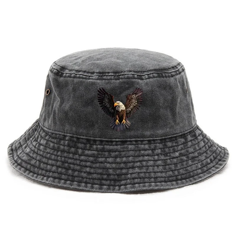 Chapéu balde lavado de algodão com design de águia personalizado, chapéu de pesca vintage para homens e mulheres, proteção solar ao ar livre, boné selvagem ao ar livre