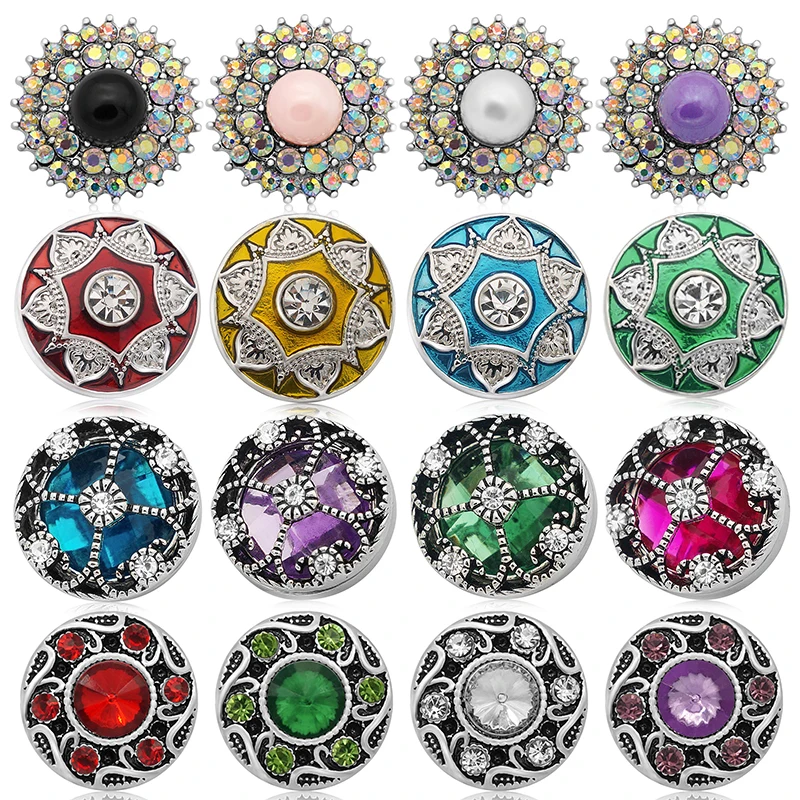 Colorful Rhinestone rotated Flowers Dots Beauty Metal 18mm snap buttons for DIY 18mm snap jewelry Accessories Women Gift