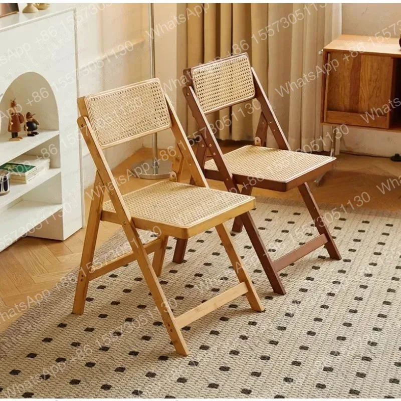 Bamboo Foldable Stool Home with Back Rattan Dining Chair Portable Adult Outdoor Bench Living Room Furniture