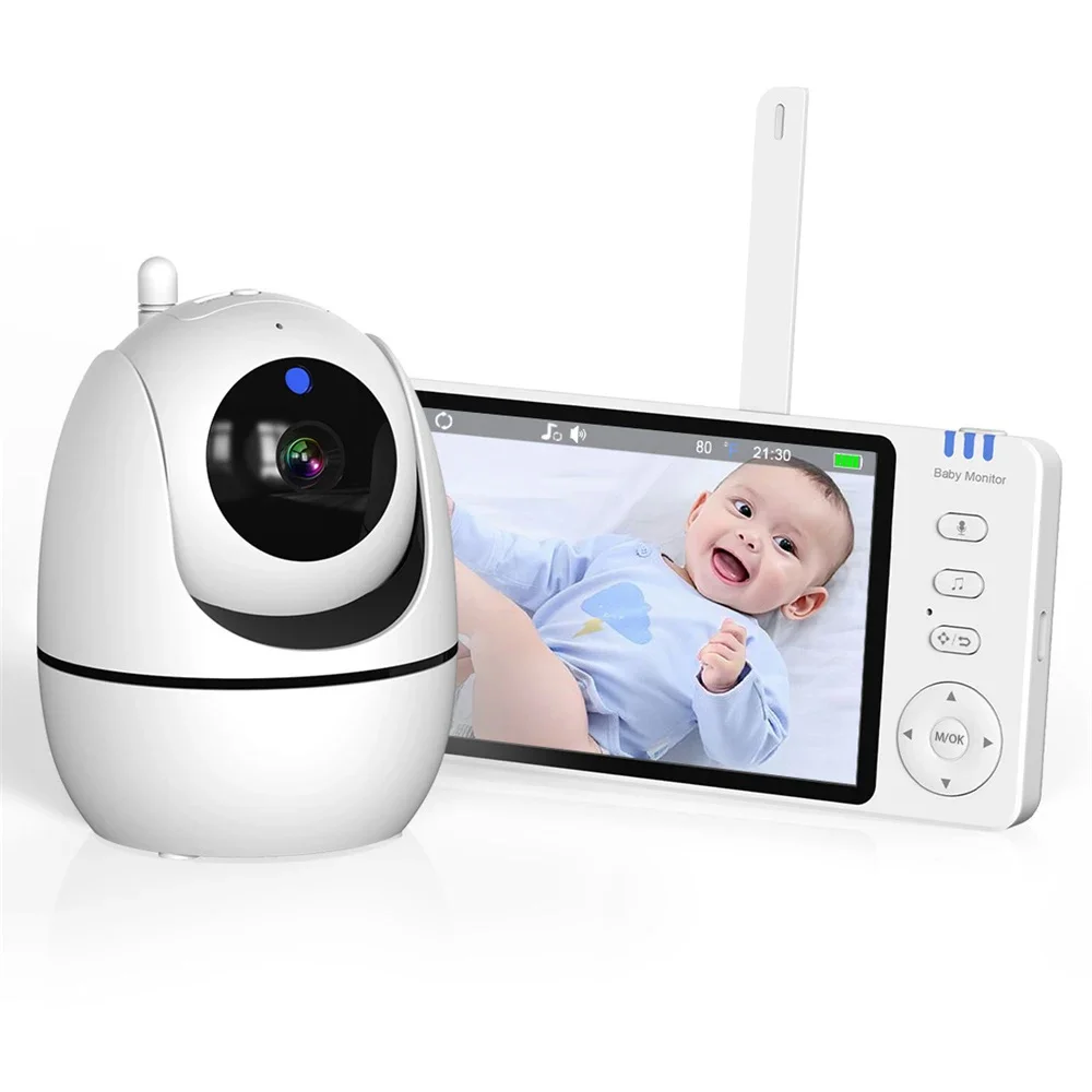 Visture 5 inch HD LCD Wireless Color Video Baby Monitor Night Vision Monitor Lullabies Surveillance Security Baby PTZ Camera