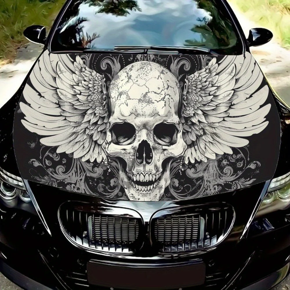 

Cool Winged Skull PVC Car Vinyl Wraps, Self-Adhesive Waterproof Car Hood Decal Sticker, Car Decoration Protection Stickers for T