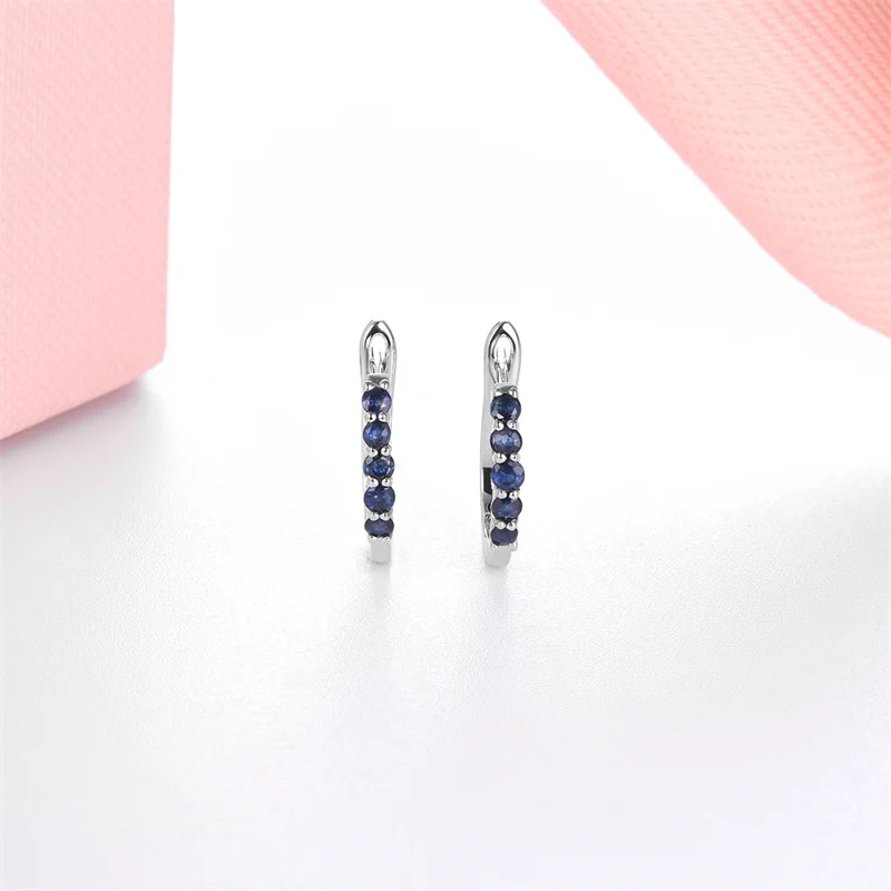 Natural Precious Blue Sapphire 925 Sterling Silver Earring for Women 0.4 Carats Genuine Gemstone Jewelry