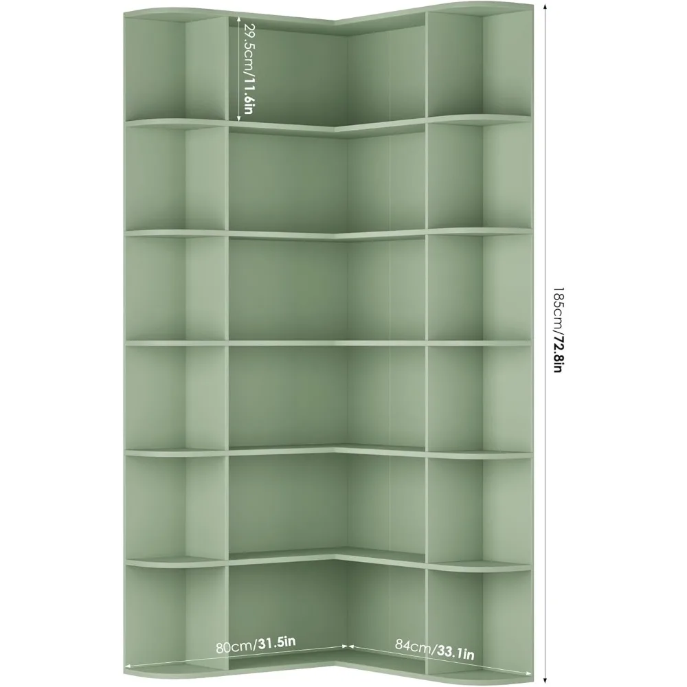 6-Tier Tall Corner Bookshelf with Open Storage, Wooden 74 High Bookcase for Home Organization and Storage Solutions