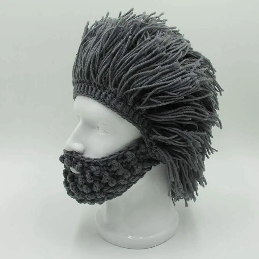 Viking Beard Beanie Horn Hat Winter Warm Mask Knitted Wool Funny Skull Cap Funny Knit Hat  Winter Hat Beanie ski mask