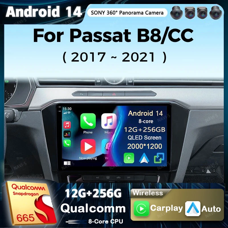 

Android 14 Car radio For Volkswagen VW Passat B8 CC GTE 2017- 2021 Carplay Android auto Qualcomm Car stereo Multimedia player BT