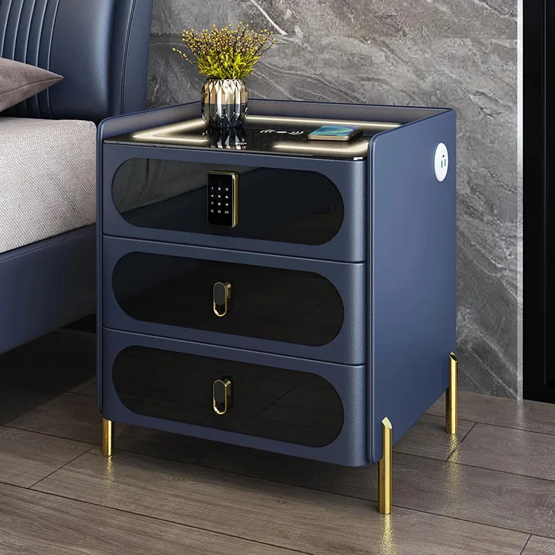 Narrow Storage Bedside Tables Mobile Fingerprint Locks Smart Bedside Table With Wireless Charger Comodini House Furniture HY50