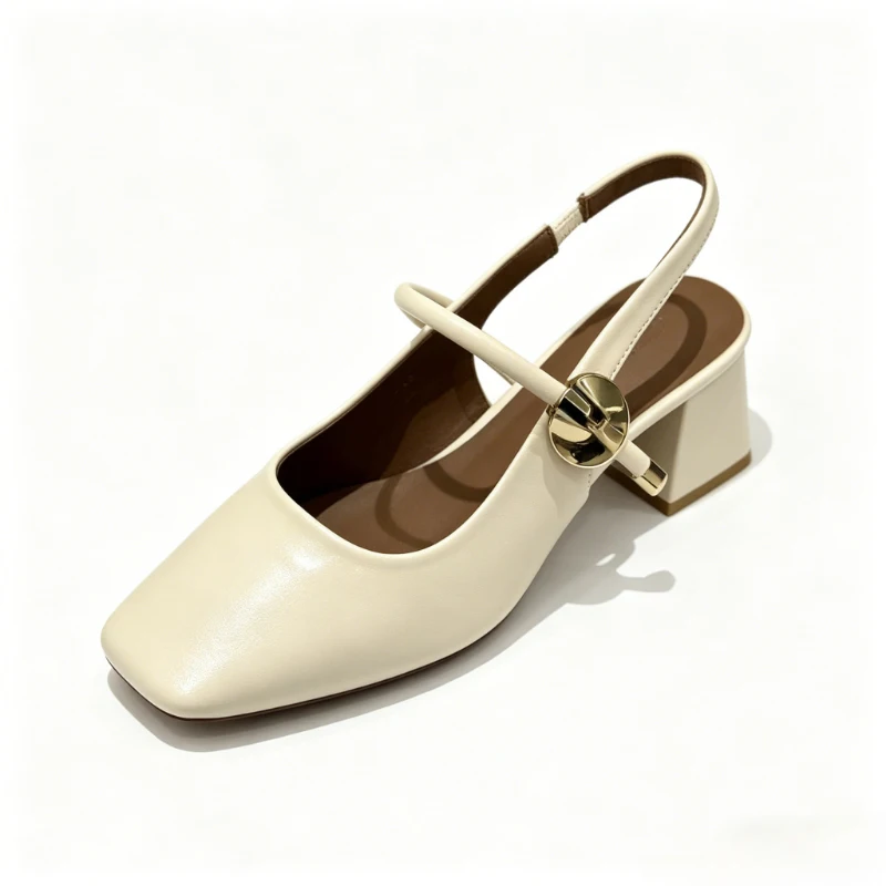 Bequeme Damen-Slingbacks mit Blockabsatz, verstellbare Schnalle, quadratische Zehenpartie, lässige Schuhe, vielseitige Frühlings- und Sommerabsätze für Damen