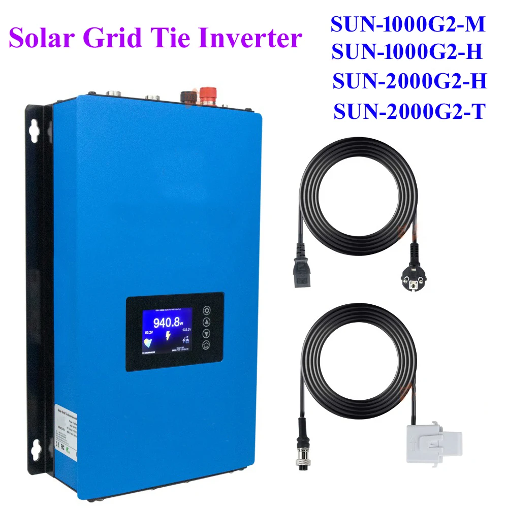 Solar Grid Inverter 1KW 2KW 1000W 2000W Grid MPPT Tie Solar Inverter with Limiter Sensor WIFI DC 22-65V/45-90V AC 220V 230V 240V