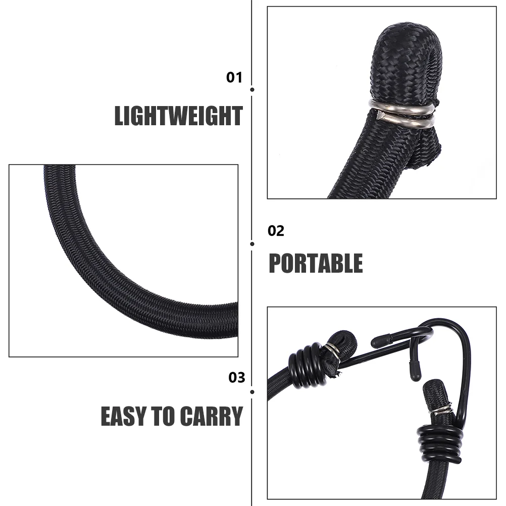 2 pçs corda elástica com gancho tenda tendas bungee cabos ganchos resistente corda de bagagem poliéster ao ar livre longo mosquetão pequeno