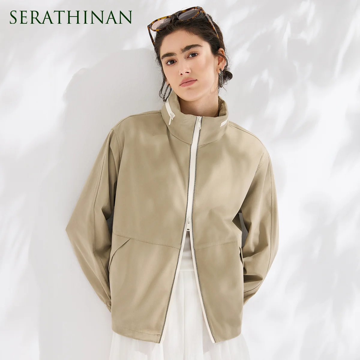 

KT7613625 Роскошная женская легкая ветровка из хлопка и нейлона с капюшоном, двусторонняя молния, верхняя одежда для женщин