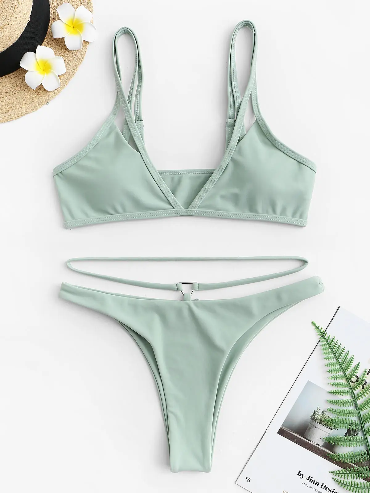 ZAFUL Dual Strap Ring Embellished Floss Bikini Swimwear