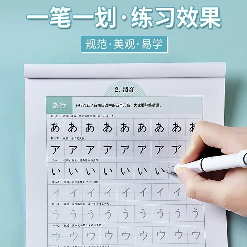 Caligrafía japonesa, diagrama de 50 tonos, palabras básicas de uso común, escritura Oral a mano, copia roja