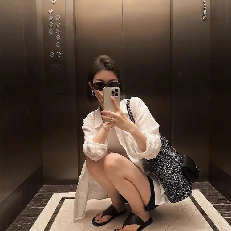 قميص كتان فرنسي بأكمام طويلة للنساء، قميص صيفي رقيق وفضفاض للحماية من الشمس #4