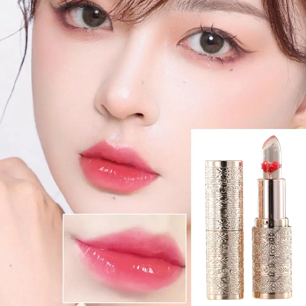 Lápiz labial de pétalo de flor, lápiz labial de pétalo que cambia de Color cristalino para mujer, hidrata, resistente al agua, taza no pegajosa, cosméticos de bálsamo labial