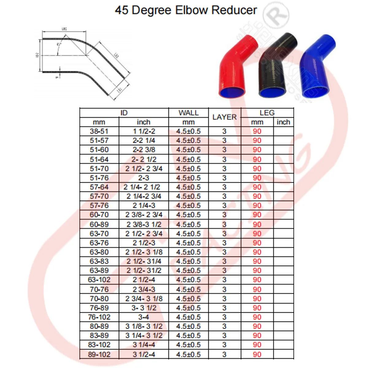 Universal Silicone Tubing Hose 45 Degrees Reducer Connector Car Intercooler Turbo Intake Pipe Coupler Black Multi Size