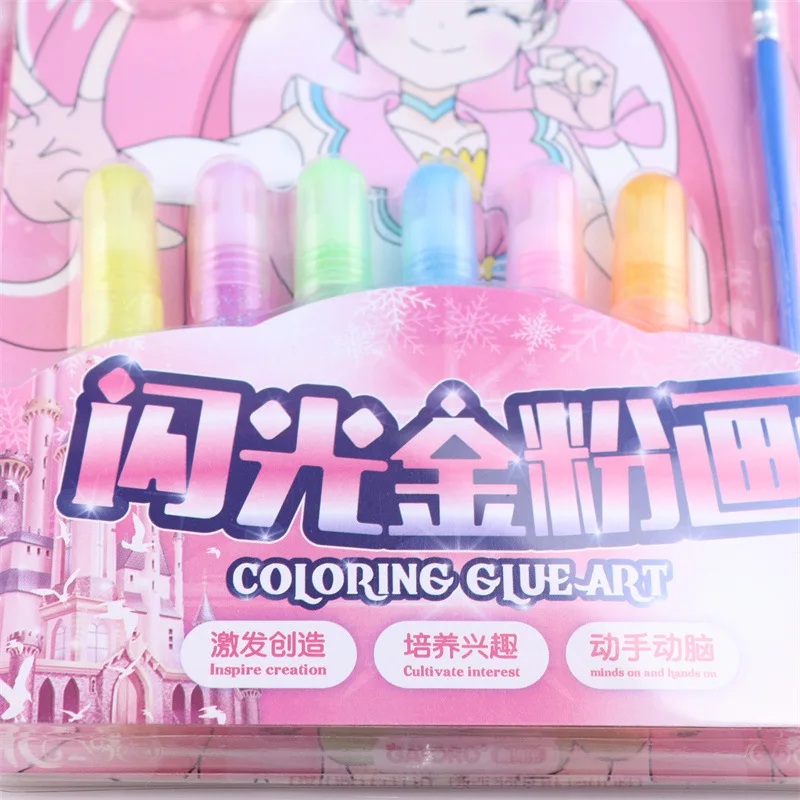 เด็กผงทองสีน้ําภาพวาดชุดสาวสร้างสรรค์ทําด้วยมือ DIY ระบายสีภาพวาด Graffiti Art แต่งหน้าภาพวาดของเล่น