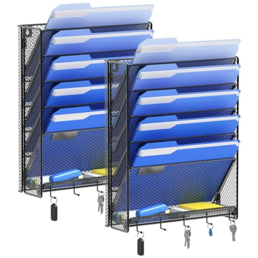 

Настенный органайзер для файлов с крючками, 6-уровневый вертикальный настенный держатель для документов, бумаг и почты для офиса, набор из [количество] штук