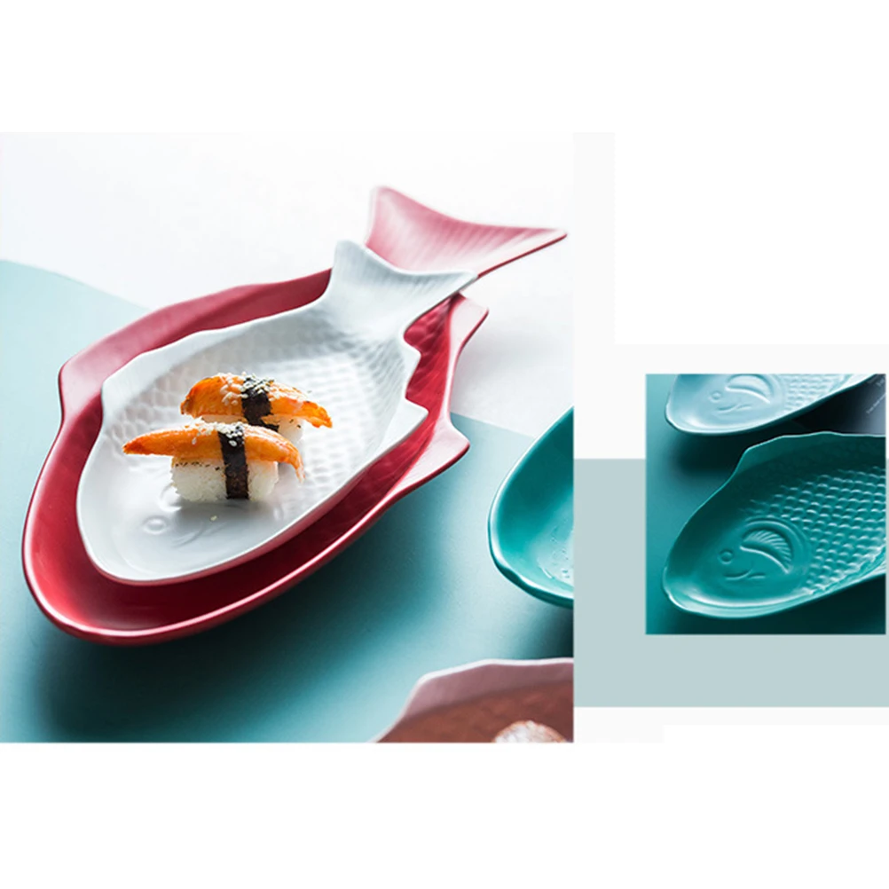 

1Pcs Fish Shape Ceramic Plate Creative Tableware Pink 11inch for Home Wedding Restaurant Party Snack Storage Fish Pan