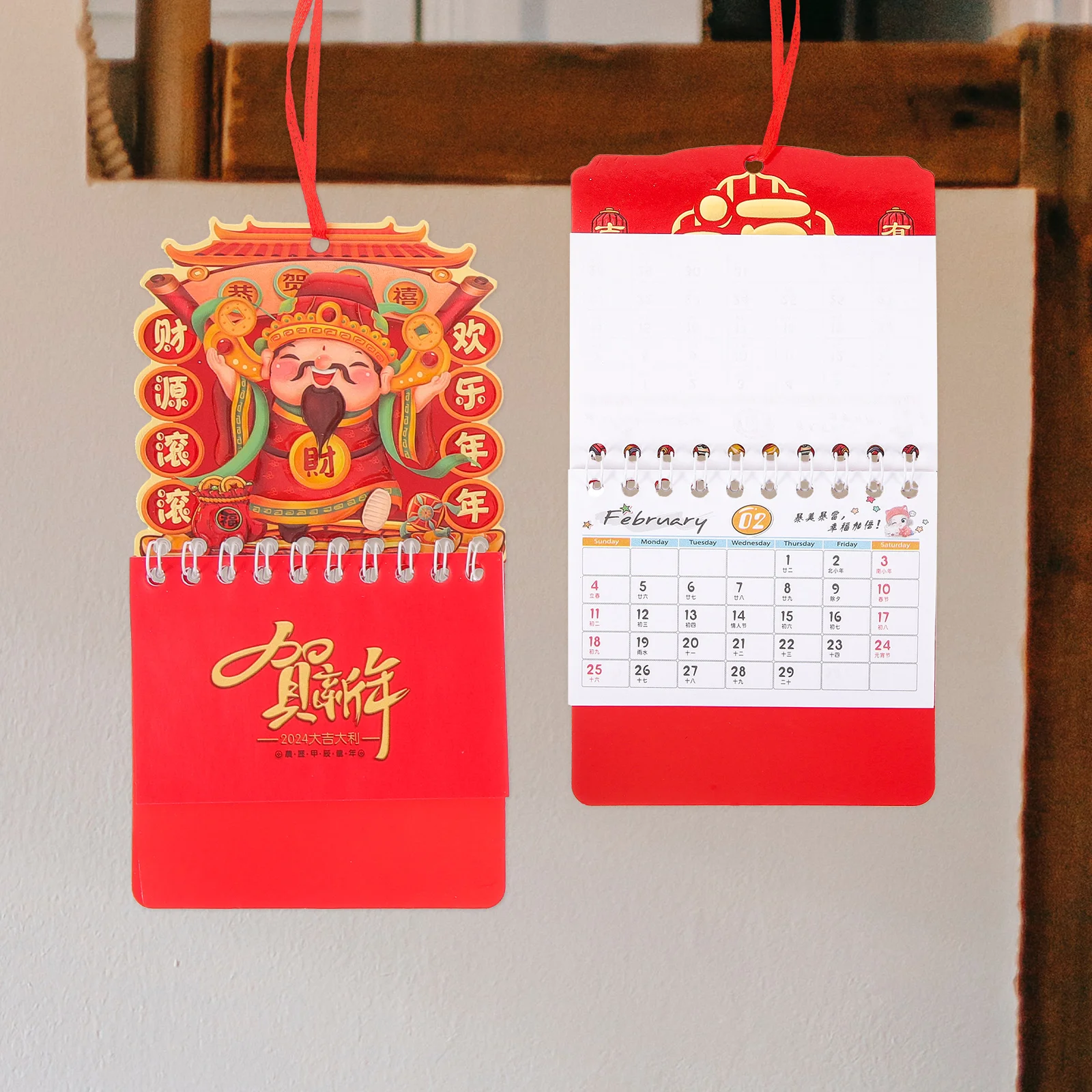 

12 pcs Fu Character Tag Wall Calendar 2024 Chinese New Year Hanging Paper Decorative Calendars Lunar Office Home for Family