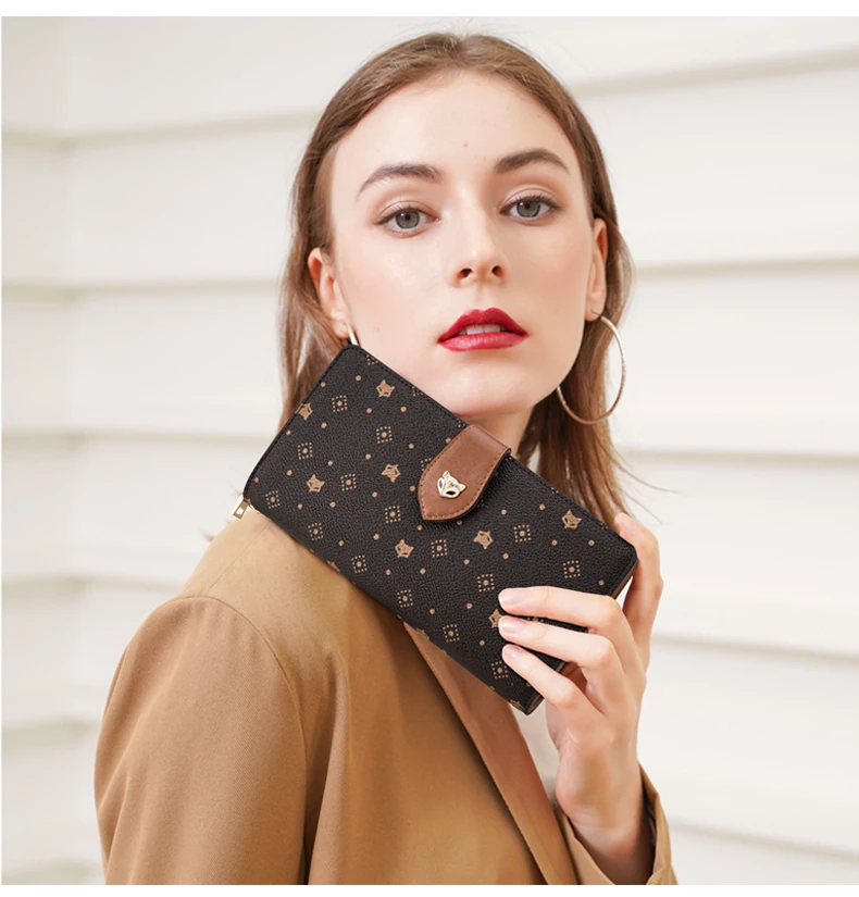 FOXER Damen-Langbörse mit Vintage-Print, Handgelenktasche, Große Kapazität, Multi-Kartenhalter, Telefon-Clutch, Geschenkbox für Damen – Detail 2