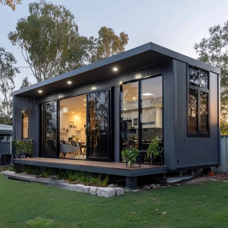 Movable Modular Guest House Year-Round Comfort Easy Installation Insulated Sandwich Panel Contemporary Black Container