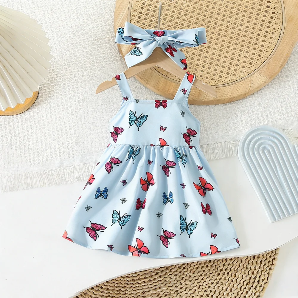 

Платье для девочек, летнее хлопковое платье на тонких бретельках с бабочкой, милое пляжное платье для маленьких девочек, одежда для маленьких девочек
