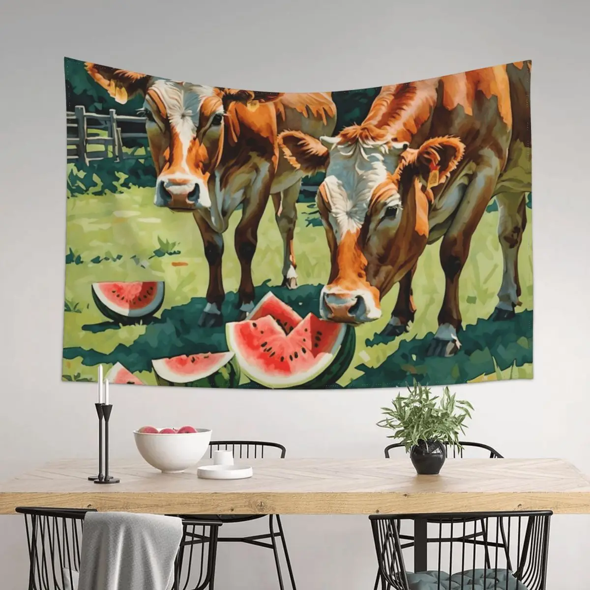 

Country Cows Eating Watermelon Tapestry Wall Hanging Wall Wall Deco Bedroom Decorations Tapestry