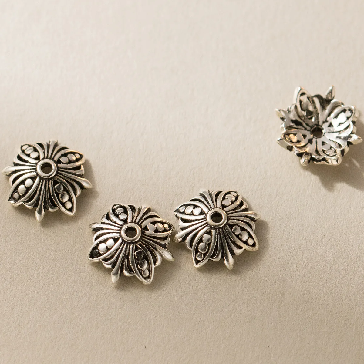 1pc/Lot 925 Sterling Silver 11.5mm Antiquated Black Flower Bead Caps Craftworks End Cover Spacer Caps Receptacle DIY Jewelry