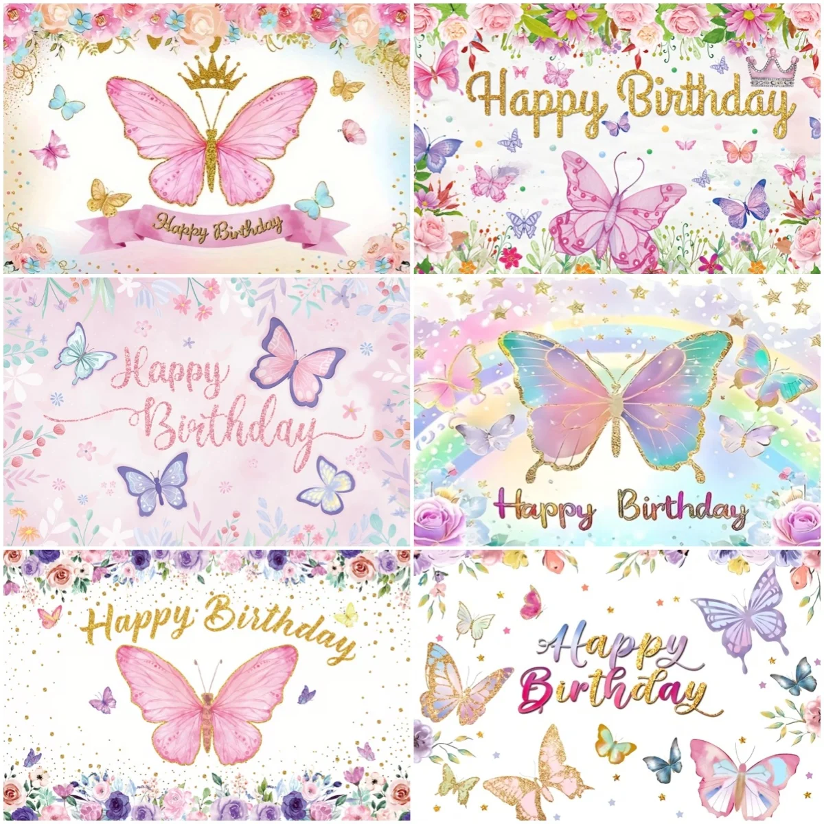 

Dreamy Butterfly Birthday banner Gift Shower Flowers Background Decoration Child Girl Adult Baby Backdrop Photography Studio
