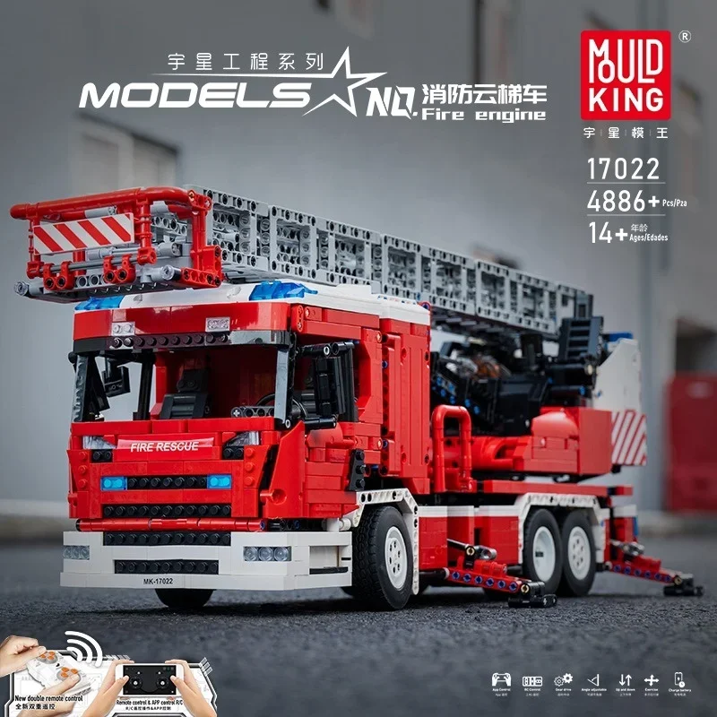 MOULD KING-camión de bomberos motorizado para niños, juguetes de alta tecnología, aplicación RC, bloques de construcción de ladrillos, 17022